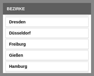 Beispiel für die Darstellung der Liste der Bezirke in einer Anwendung